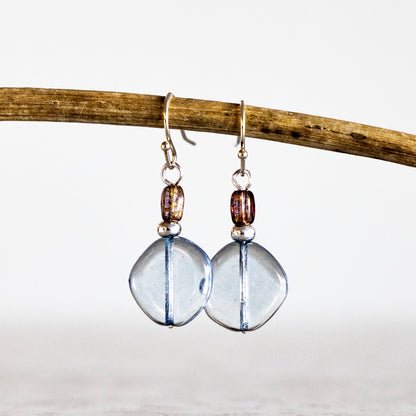 LUMINOUS BLUE AND BROWN CLASSIC DROP EARRINGS | SILVER PLATED