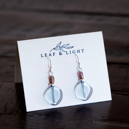 LUMINOUS BLUE AND BROWN CLASSIC DROP EARRINGS | SILVER PLATED