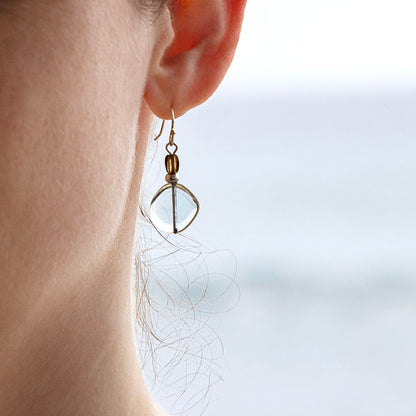 LUMINOUS BLUE AND BROWN CLASSIC DROP EARRINGS | SILVER PLATED