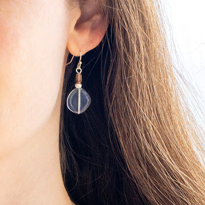 LUMINOUS BLUE AND BROWN CLASSIC DROP EARRINGS | SILVER PLATED
