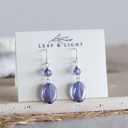 LUMINOUS PURPLE OVAL DANGLE EARRINGS | SILVER PLATED