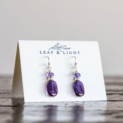 LUMINOUS PURPLE CLASSIC RECTANGLE EARRINGS | SILVER PLATED