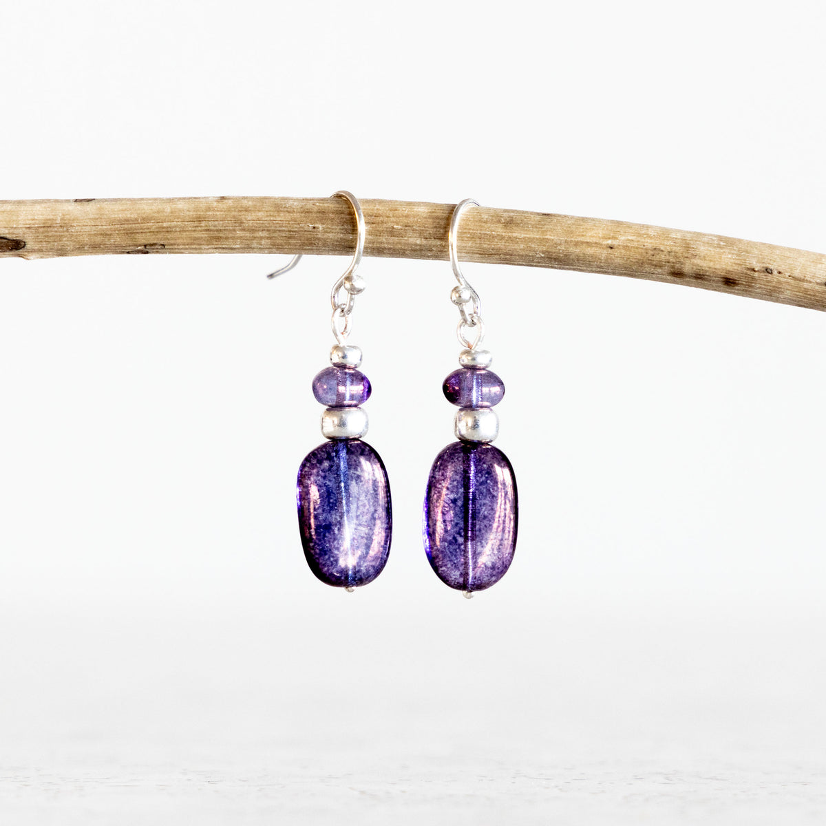 LUMINOUS PURPLE CLASSIC RECTANGLE EARRINGS | SILVER PLATED