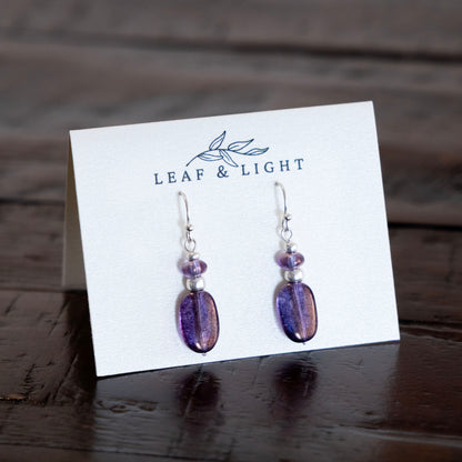 LUMINOUS PURPLE CLASSIC RECTANGLE EARRINGS | SILVER PLATED