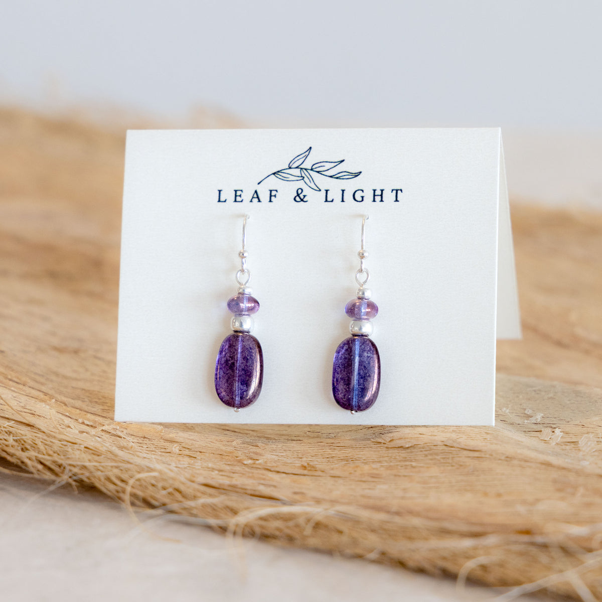LUMINOUS PURPLE CLASSIC RECTANGLE EARRINGS | SILVER PLATED