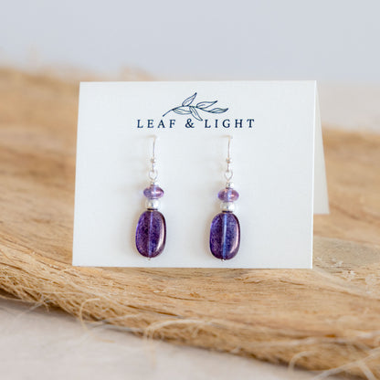 LUMINOUS PURPLE CLASSIC RECTANGLE EARRINGS | SILVER PLATED