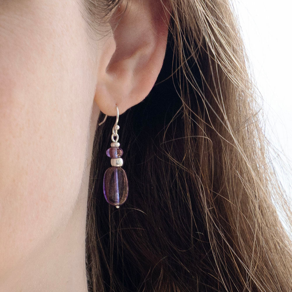 LUMINOUS PURPLE CLASSIC RECTANGLE EARRINGS | SILVER PLATED