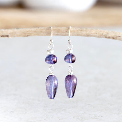 LUMINOUS PURPLE TEARDROP DANGLE EARRINGS | SILVER PLATED