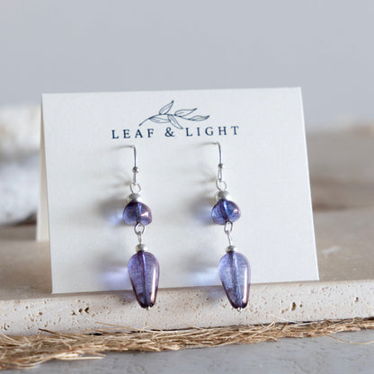 LUMINOUS PURPLE TEARDROP DANGLE EARRINGS | SILVER PLATED