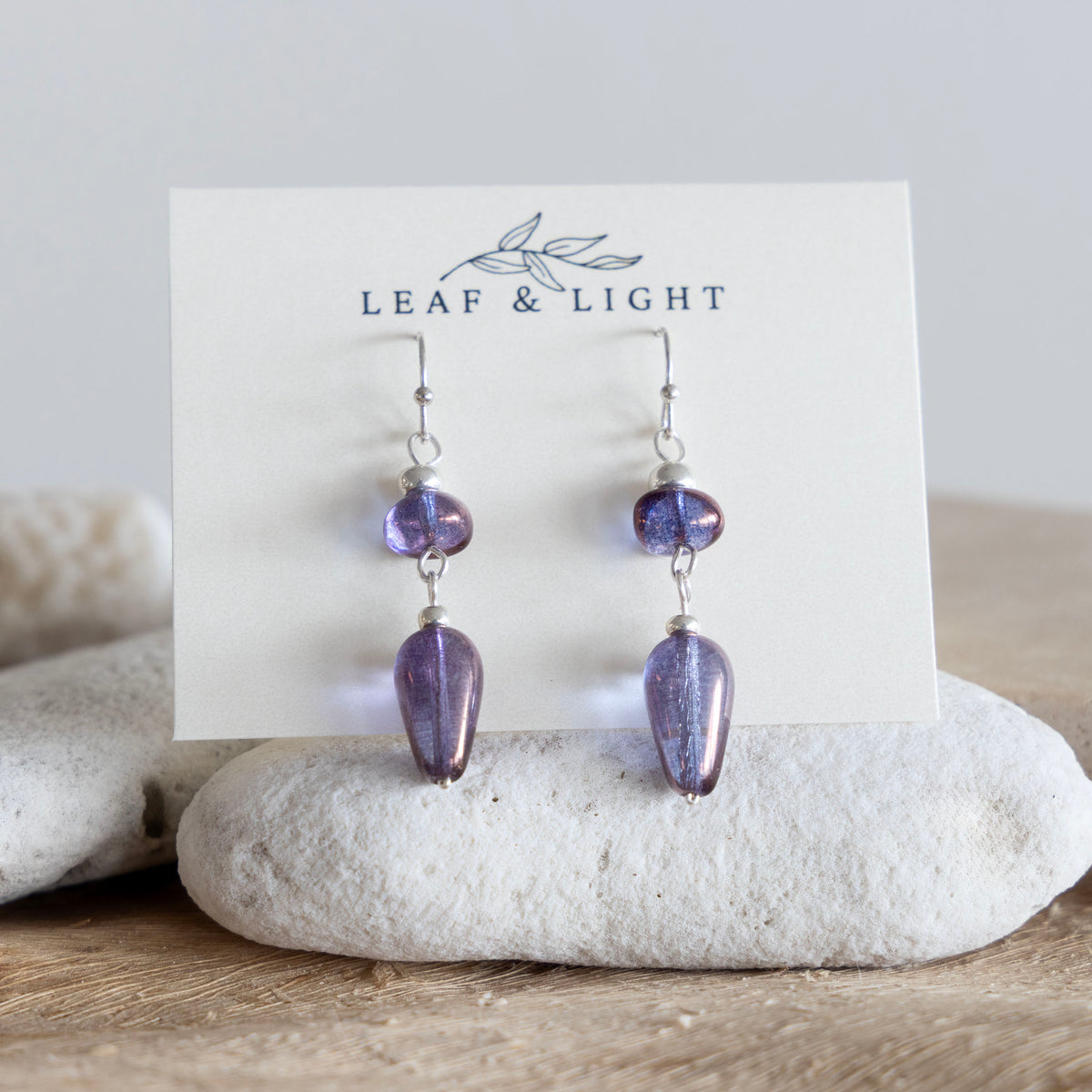 LUMINOUS PURPLE TEARDROP DANGLE EARRINGS | SILVER PLATED