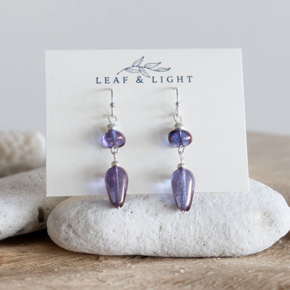 LUMINOUS PURPLE TEARDROP DANGLE EARRINGS | SILVER PLATED