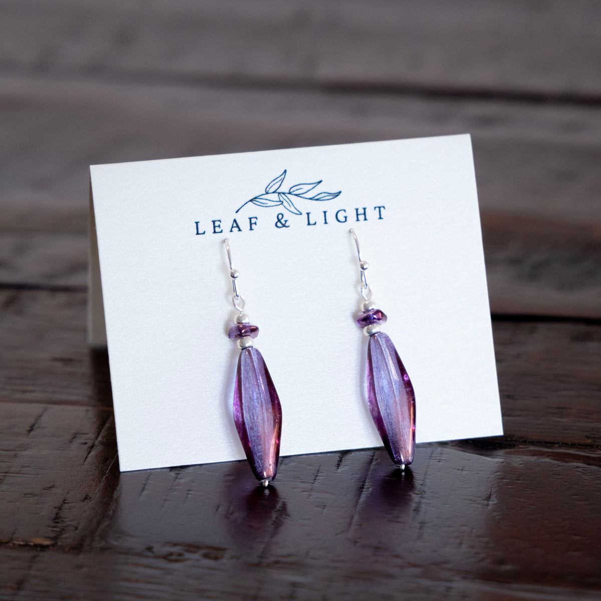 LUMINOUS PURPLE SLENDER LONG FACETED EARRINGS | SILVER PLATED
