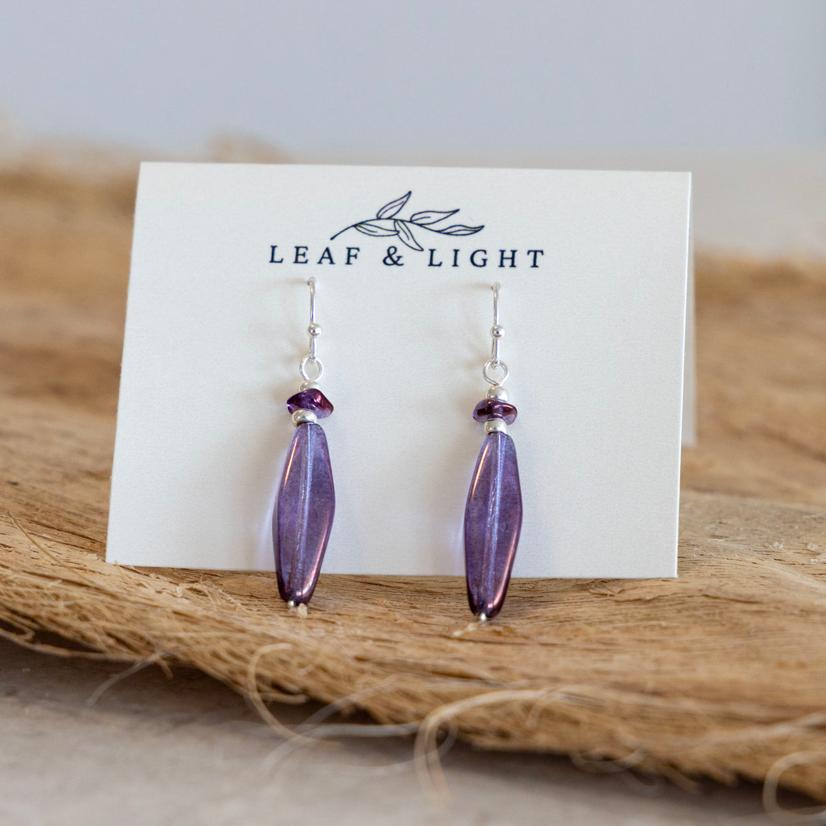 LUMINOUS PURPLE SLENDER LONG FACETED EARRINGS | SILVER PLATED