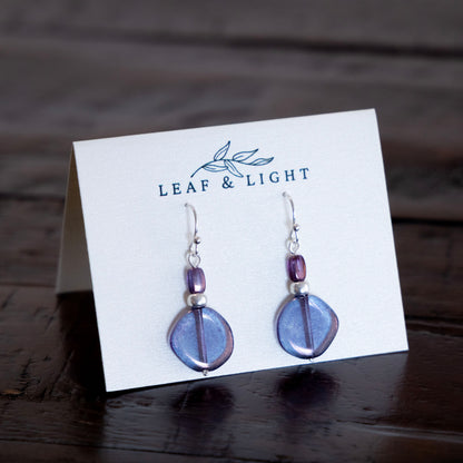 LUMINOUS PURPLE GLASS CLASSIC DROP EARRINGS | SILVER PLATED