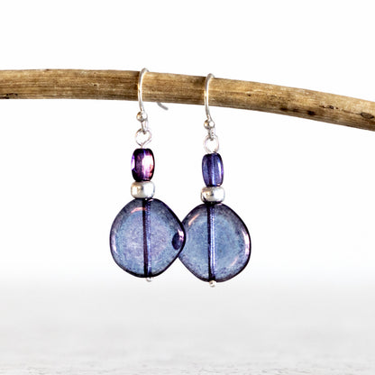 LUMINOUS PURPLE GLASS CLASSIC DROP EARRINGS | SILVER PLATED