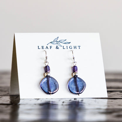 LUMINOUS PURPLE GLASS CLASSIC DROP EARRINGS | SILVER PLATED