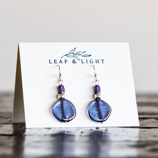 LUMINOUS PURPLE GLASS CLASSIC DROP EARRINGS | SILVER PLATED