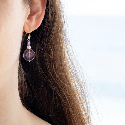 LUMINOUS PURPLE GLASS CLASSIC DROP EARRINGS | SILVER PLATED