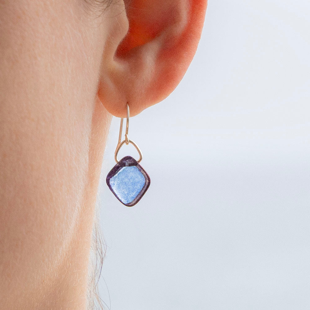 PURPLE LUSTER SQUARE GLASS EARRINGS | STERLING SILVER