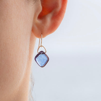 PURPLE LUSTER SQUARE GLASS EARRINGS | STERLING SILVER