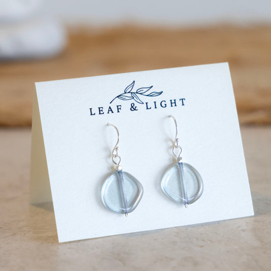 Sea Shimmer Blue Czech glass round earrings with sterling silver ear wires
