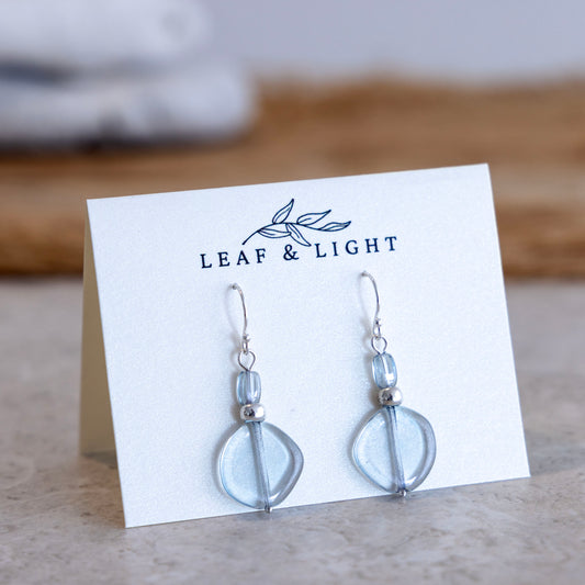Sea Shimmer Blue Czech glass classic drop earrings with sterling silver ear wires