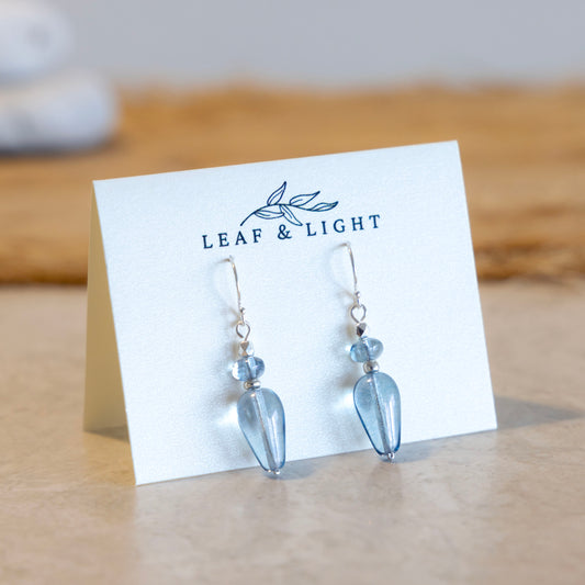 Sea Shimmer Blue Czech glass classic teardrop earrings with sterling silver ear wires