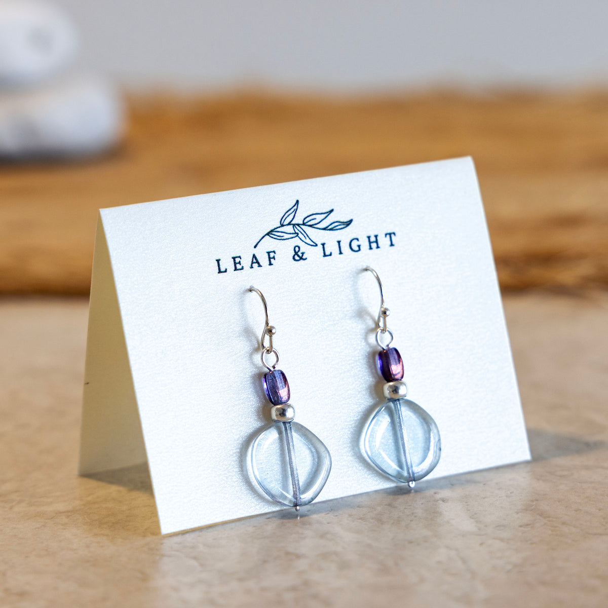 Sea Shimmer Blue and purple Czech glass classic drop earrings with silver plated ear wires