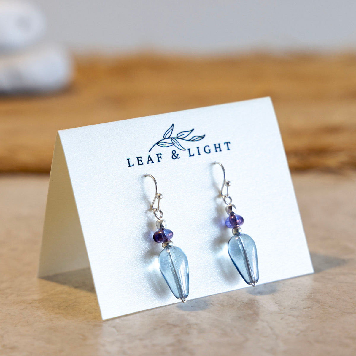 Sea Shimmer Blue and purple Czech glass classic teardrop earrings with silver plated ear wires