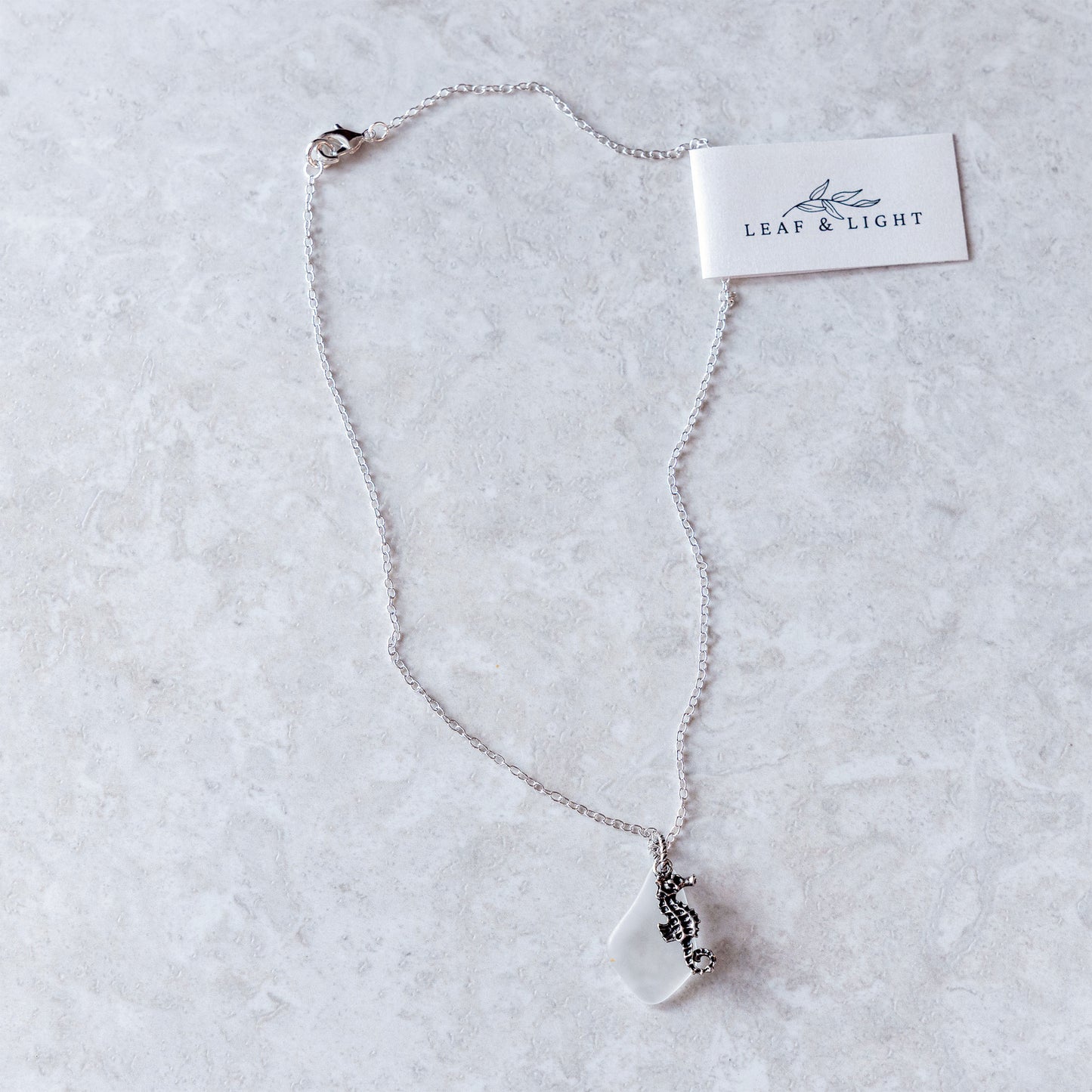 SEAHORSE AND GLASS CHARM NECKLACE | SILVER PLATED