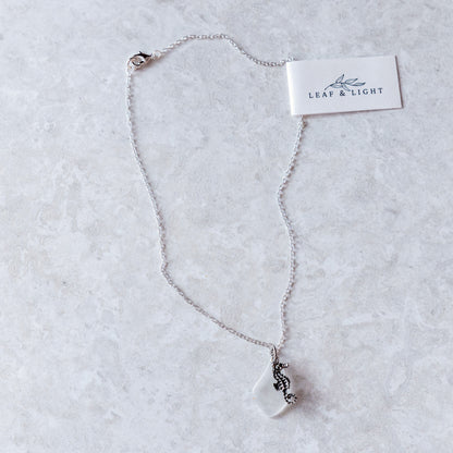 SEAHORSE AND GLASS CHARM NECKLACE | SILVER PLATED