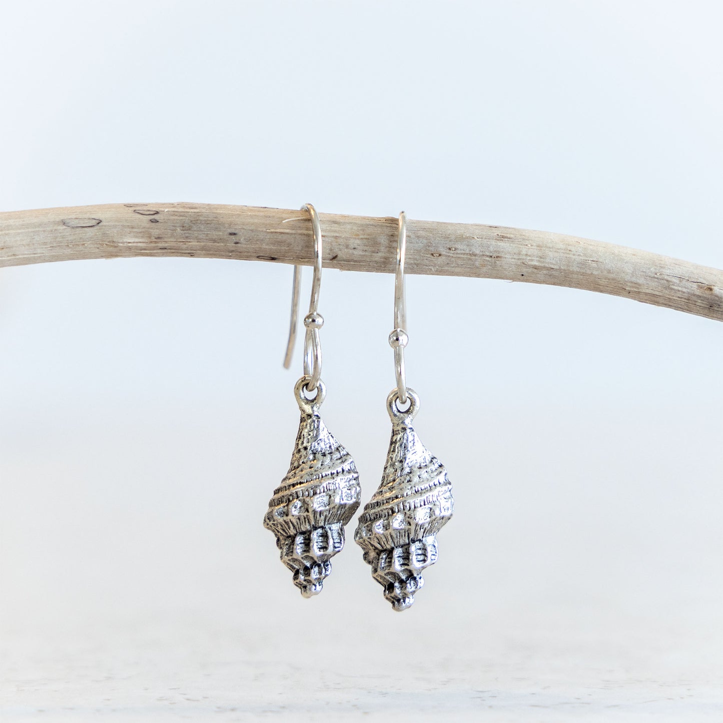 TRUMPET SHELL COASTAL CHARM EARRINGS | SILVER PLATED