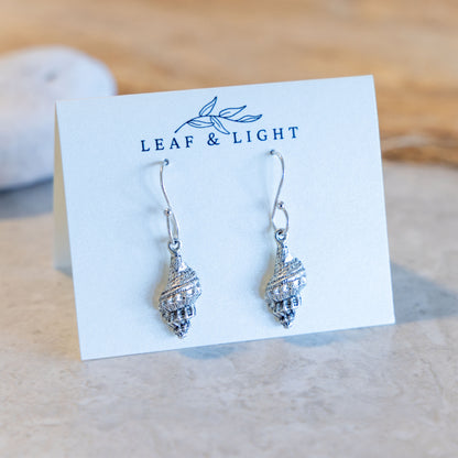 TRUMPET SHELL COASTAL CHARM EARRINGS | SILVER PLATED