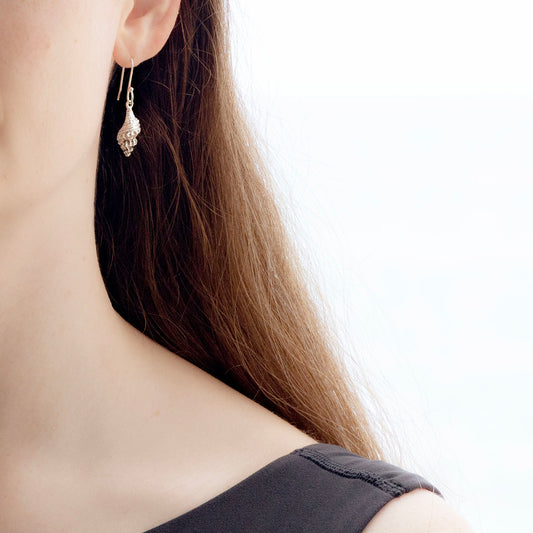 TRUMPET SHELL COASTAL CHARM EARRINGS | SILVER PLATED