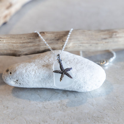 STARFISH AND GLASS CHARM NECKLACE | SILVER PLATED
