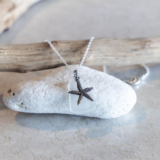 STARFISH AND GLASS CHARM NECKLACE | SILVER PLATED