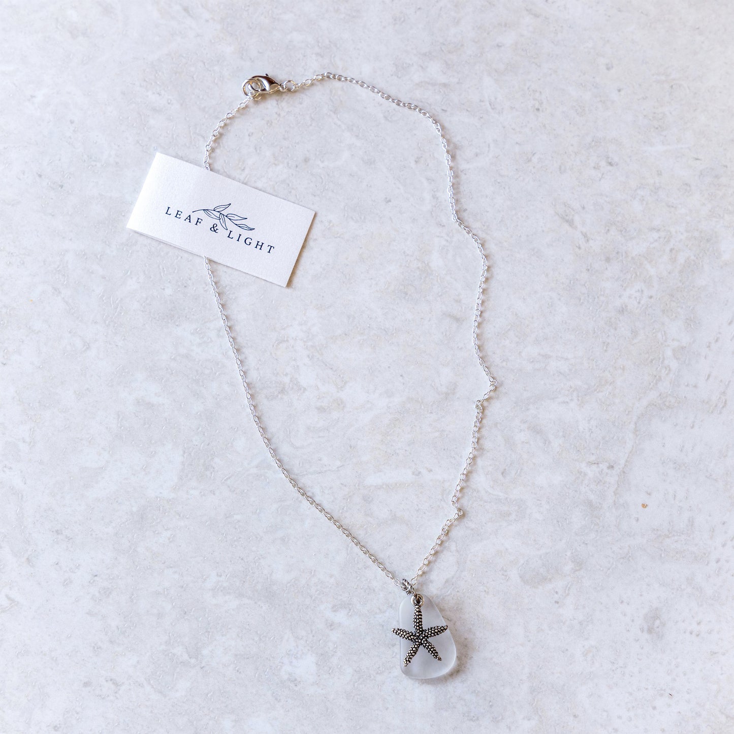 STARFISH AND GLASS CHARM NECKLACE | SILVER PLATED