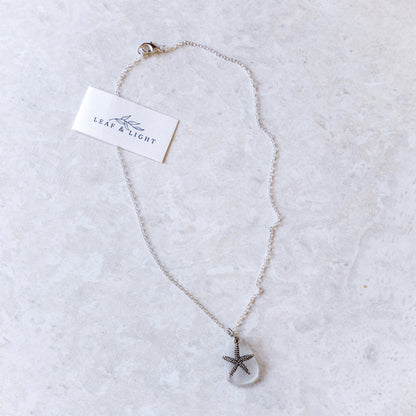 STARFISH AND GLASS CHARM NECKLACE | SILVER PLATED
