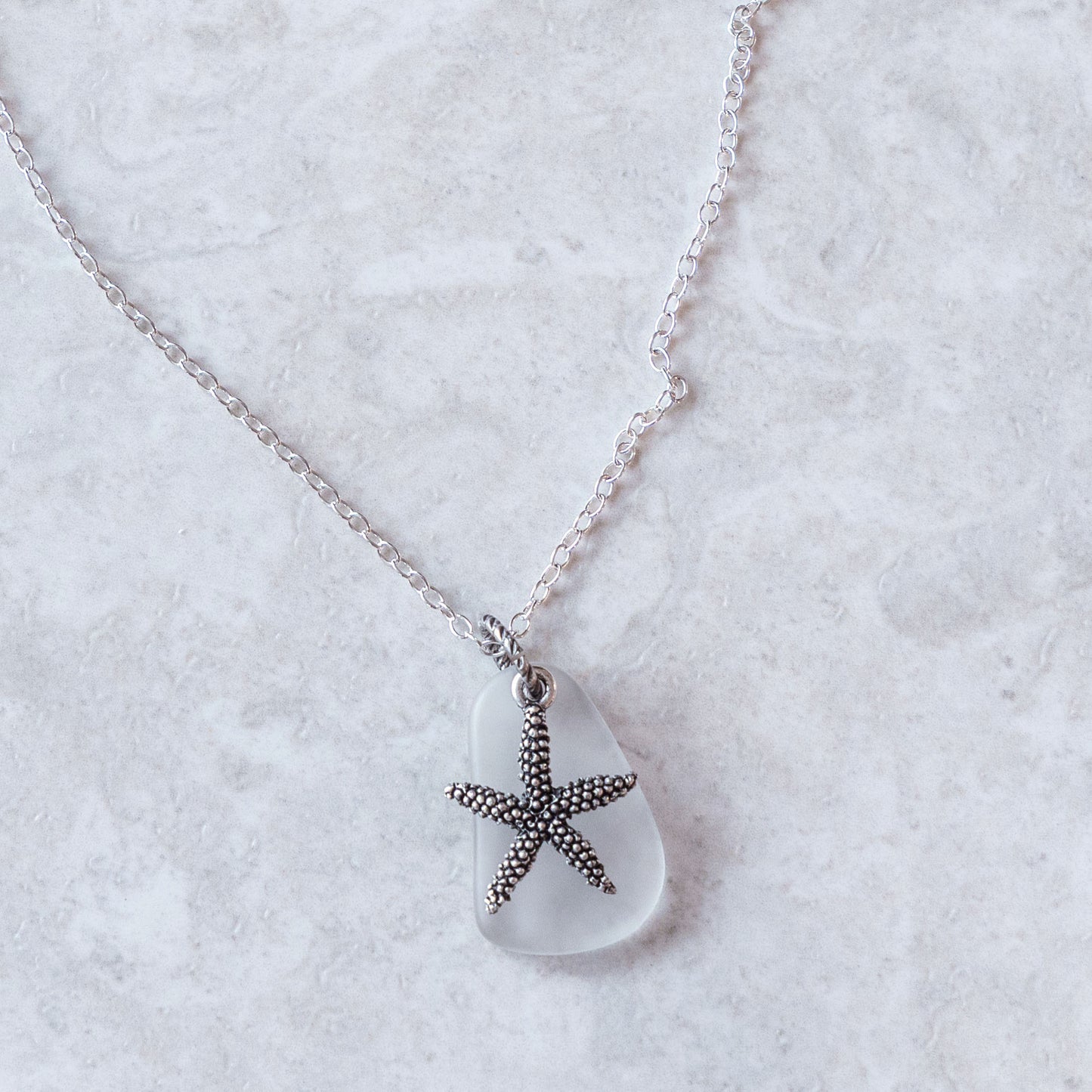 STARFISH AND GLASS CHARM NECKLACE | SILVER PLATED