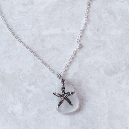 STARFISH AND GLASS CHARM NECKLACE | SILVER PLATED
