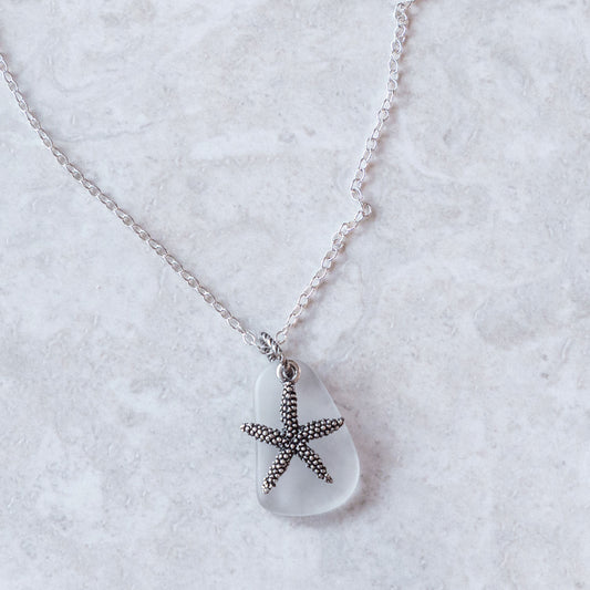 STARFISH AND GLASS CHARM NECKLACE | SILVER PLATED