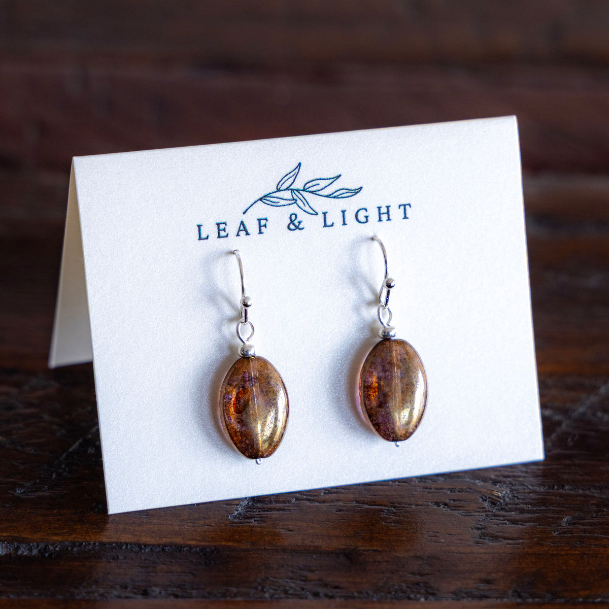 LUMINOUS BROWN CZECH GLASS OVAL EARRINGS | SILVER PLATED