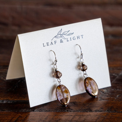 LUMINOUS BROWN OVAL DANGLE EARRINGS | SILVER PLATED
