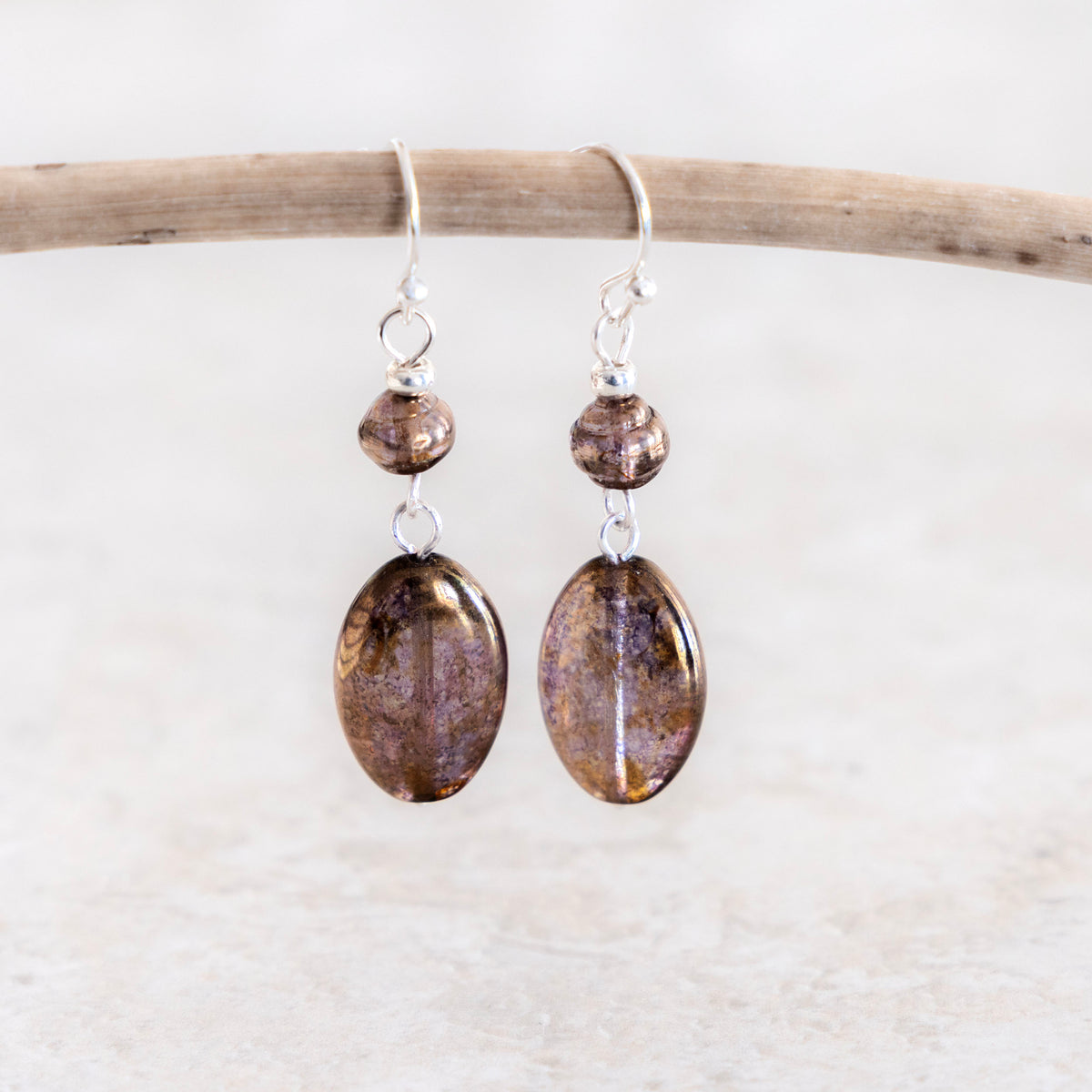 LUMINOUS BROWN OVAL DANGLE EARRINGS | SILVER PLATED