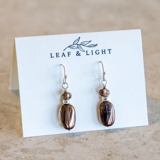 LUMINOUS BROWN CLASSIC RECTANGLE EARRINGS | SILVER PLATED