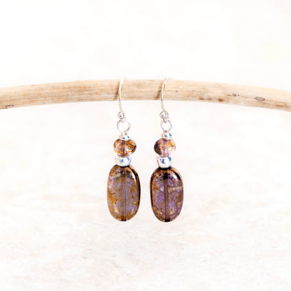 LUMINOUS BROWN CLASSIC RECTANGLE EARRINGS | SILVER PLATED