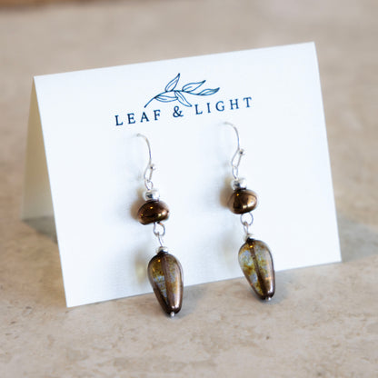 LUMINOUS BROWN TEARDROP DANGLE EARRINGS | SILVER PLATED
