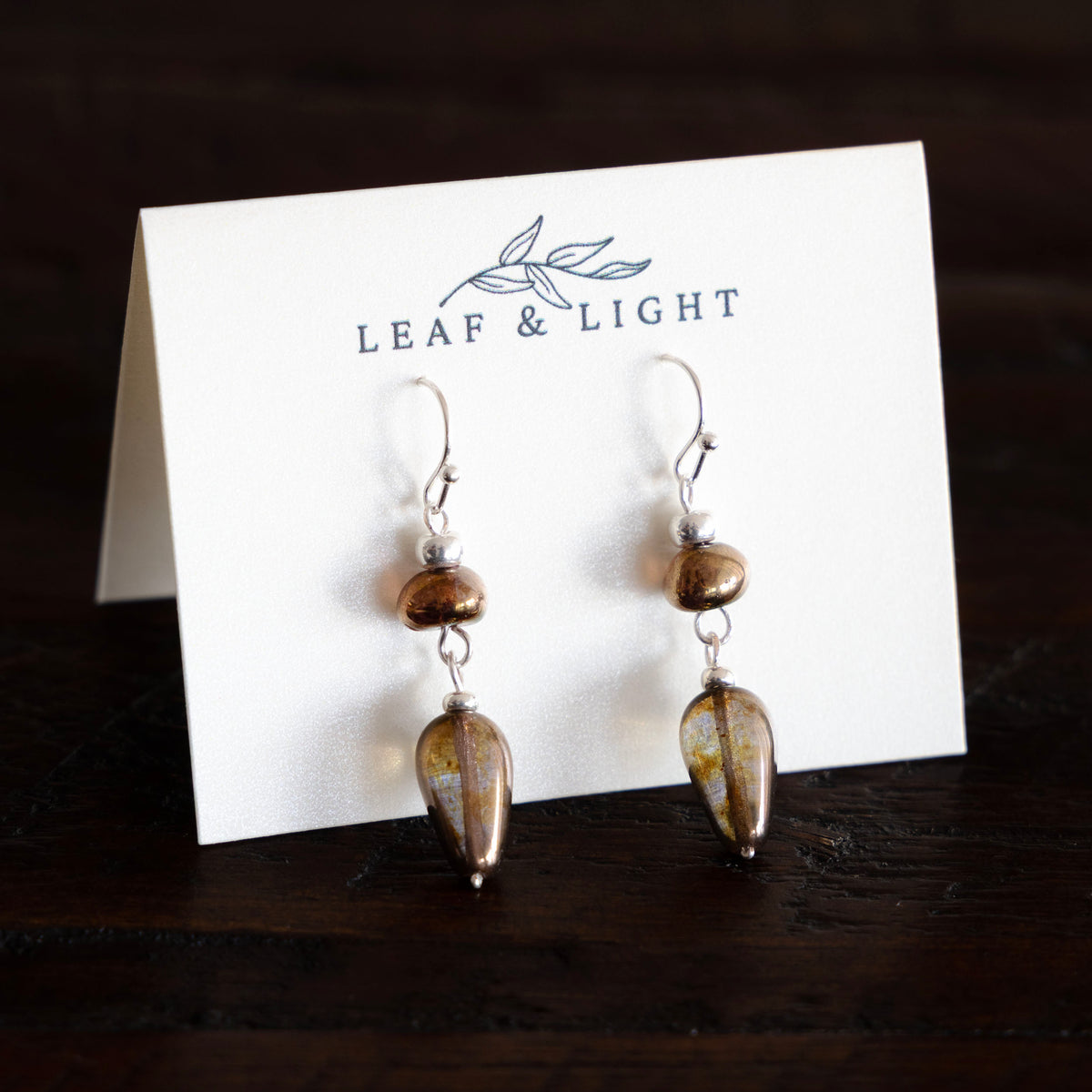 LUMINOUS BROWN TEARDROP DANGLE EARRINGS | SILVER PLATED