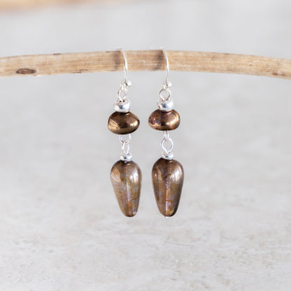 LUMINOUS BROWN TEARDROP DANGLE EARRINGS | SILVER PLATED