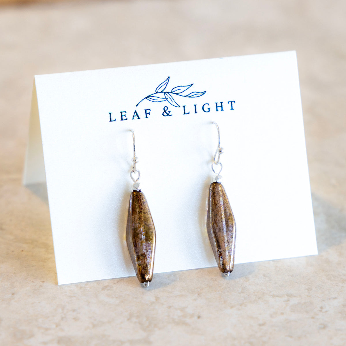 LUMINOUS BROWN SLENDER FACETED DROP EARRINGS | SILVER PLATED